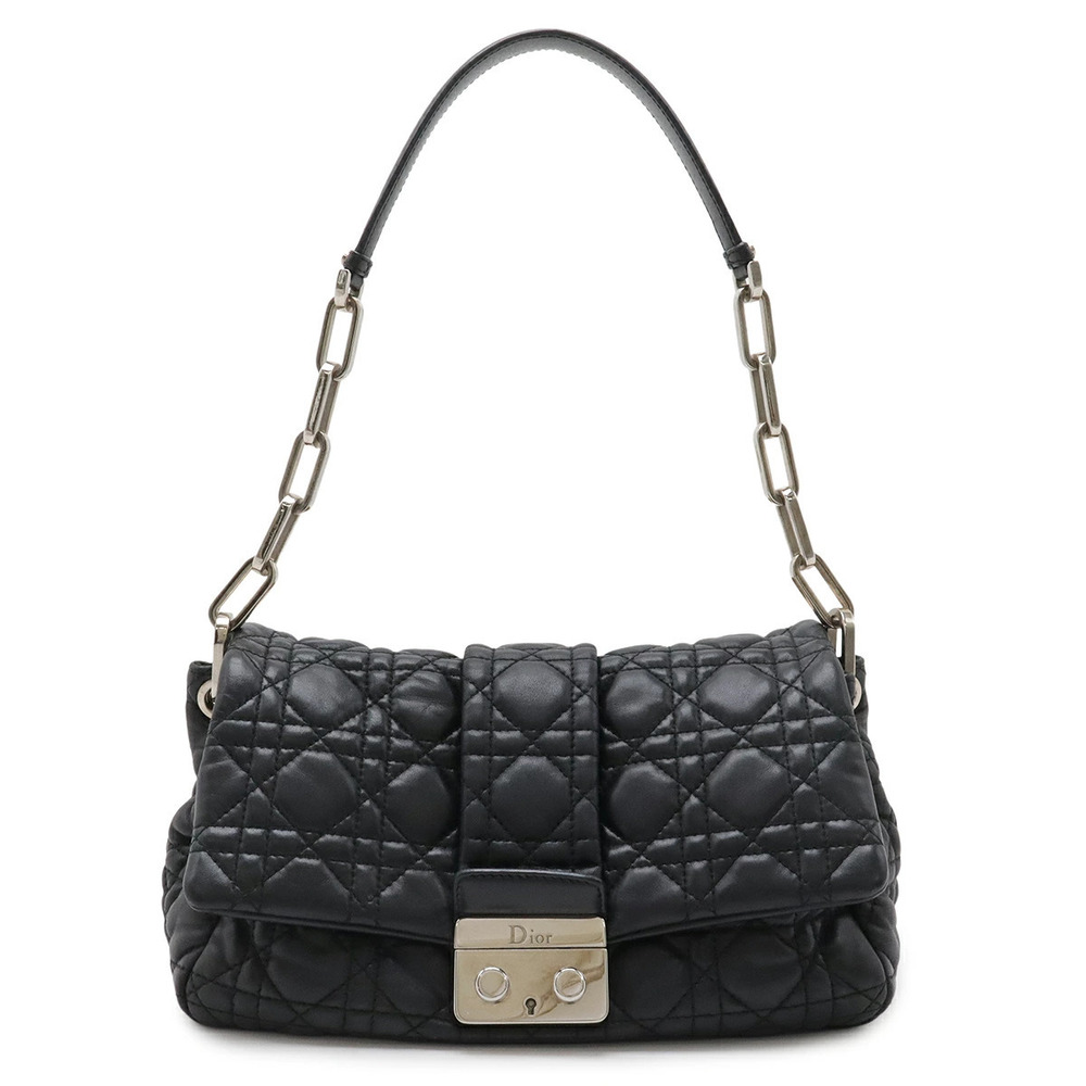 Christian Dior Lock Cannage Chain Shoulder Bag Hobo Leather Black